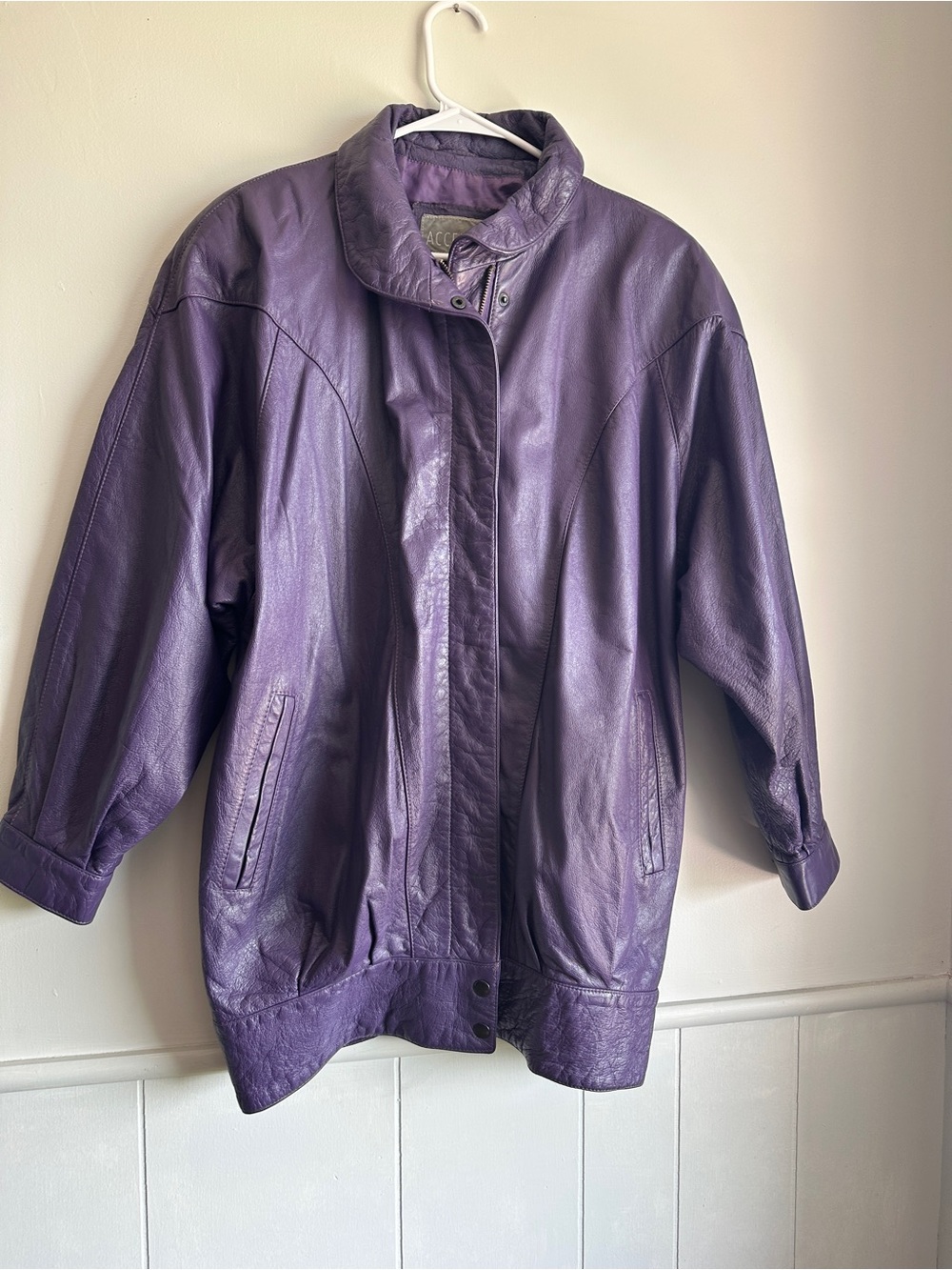 Vintage Accent on You Purple Leather Oversized Bomber Jacket M
